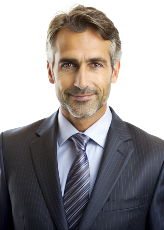 Portrait of a Successful and Confident MiddleAged Businessman in a Striped Suit png