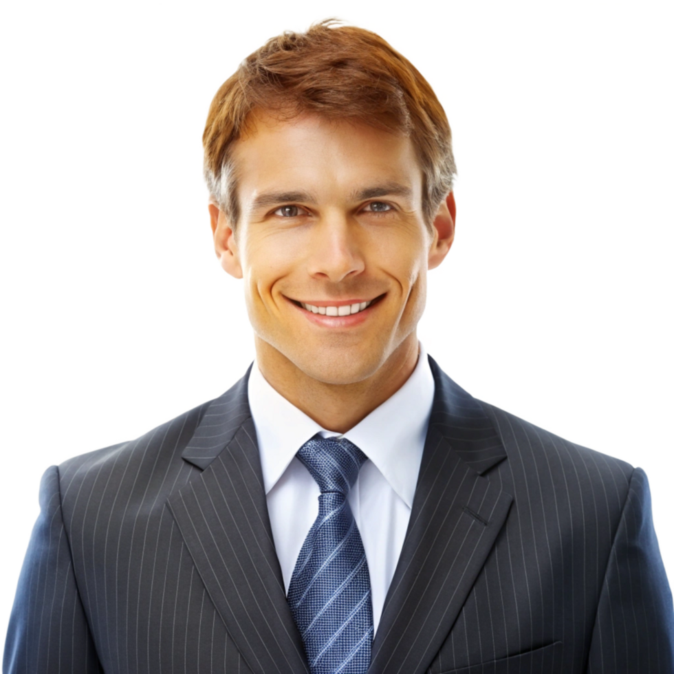Portrait of a Handsome Smiling Man in a Pinstripe Suit and Blue Tie png