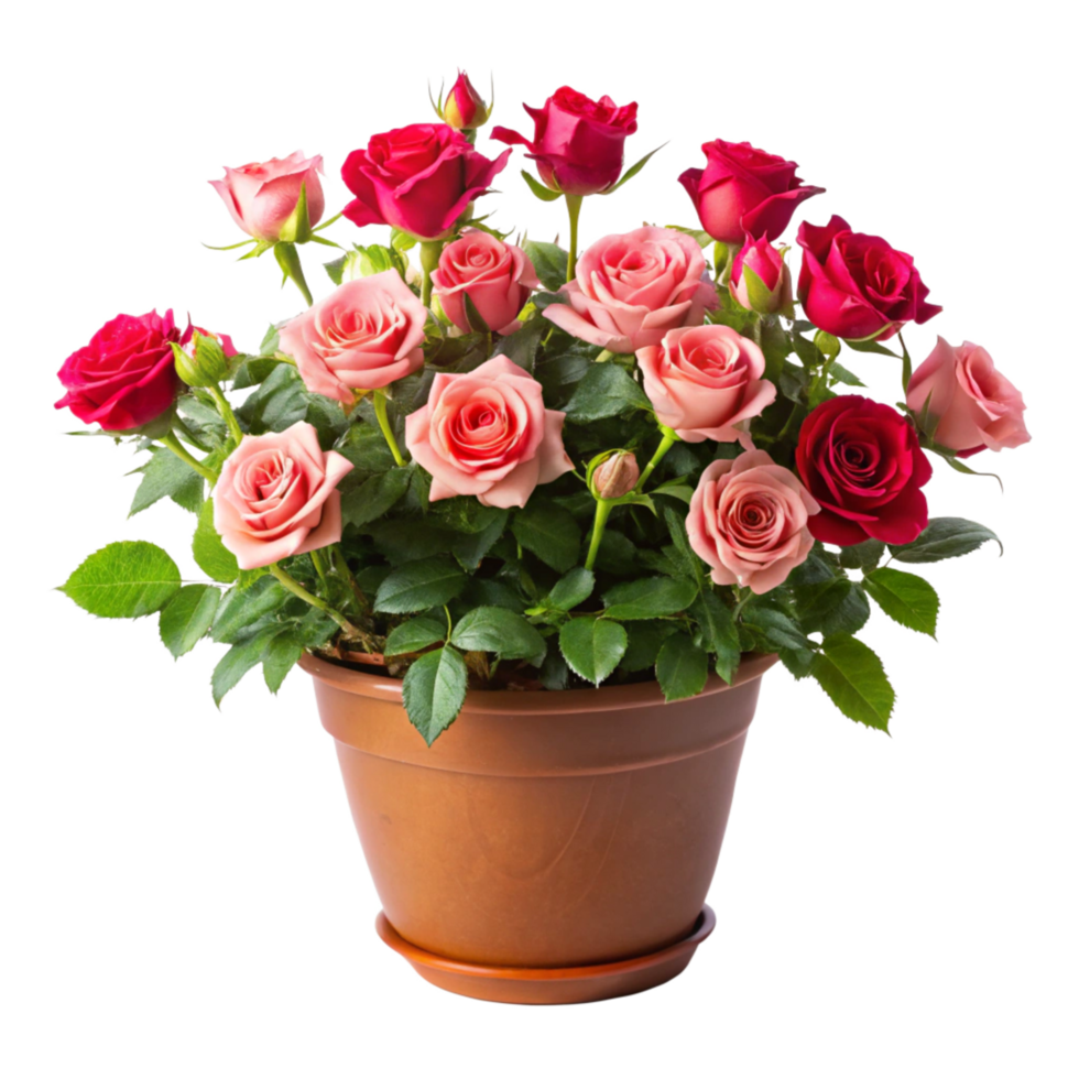 A Beautiful Arrangement of Pink and Red Roses in a Brown Pot png