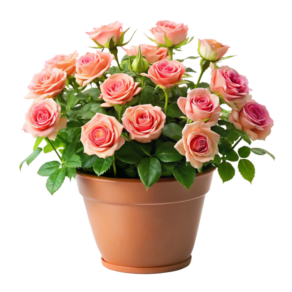 A Lovely Potted Arrangement of Peach Roses in a Terracotta Pot png