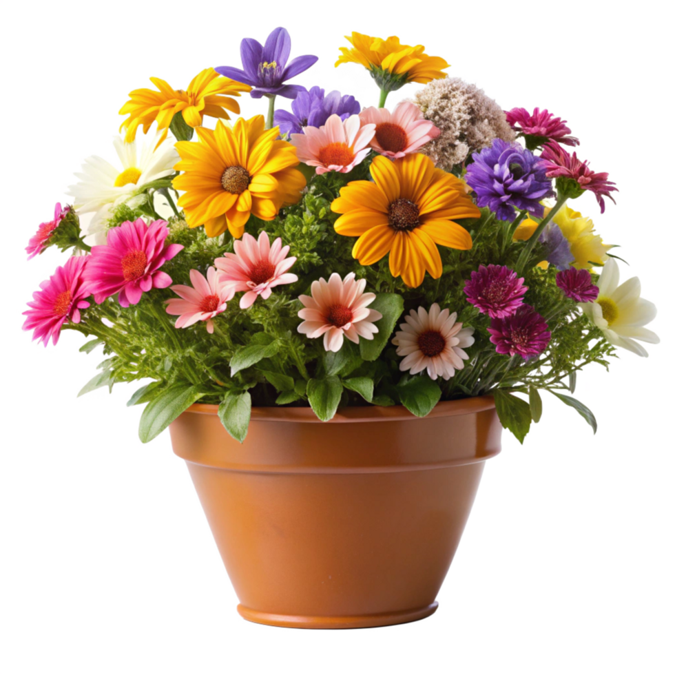 Vibrant Flower Arrangement in a Terracotta Pot png
