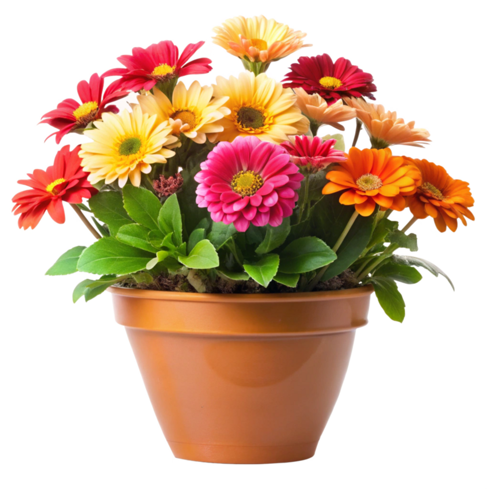 Vibrant Gerbera Daisies in a Terracotta Pot A Colorful Springtime Bouquet png