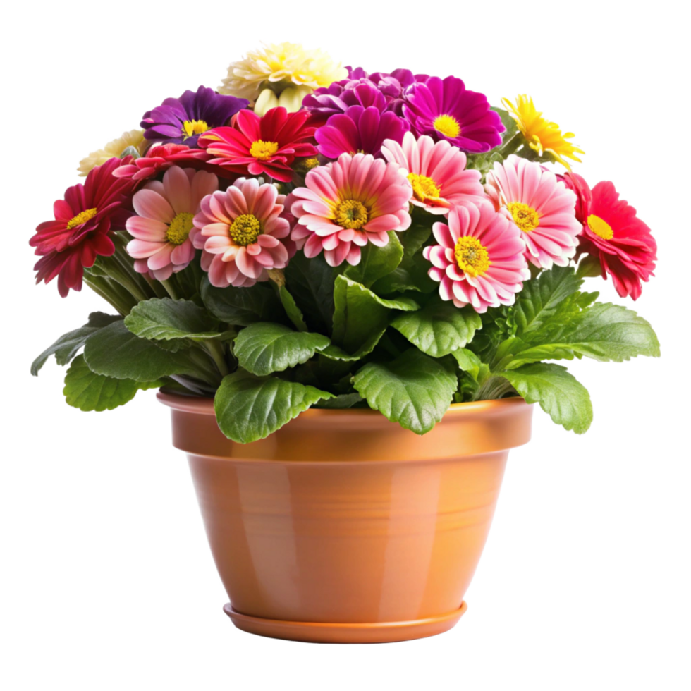 Vibrant Potted Gerbera Daisies in Full Bloom A Colorful Springtime Flower Arrangement png