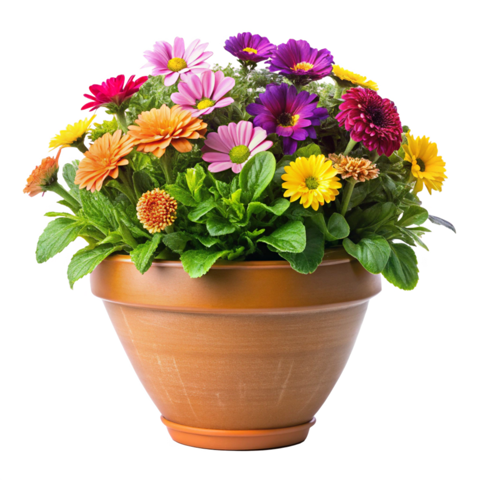 A Colorful Arrangement of Spring Flowers in a Terracotta Pot png