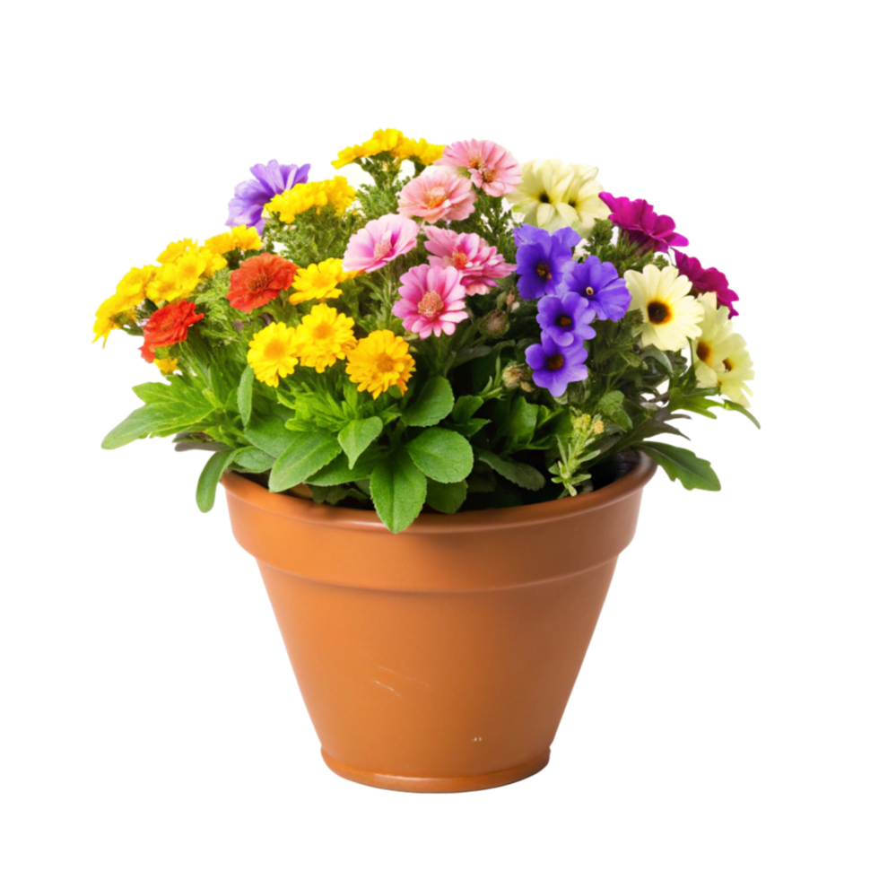 Vibrant Potted Flower Arrangement with Colorful Blooms png