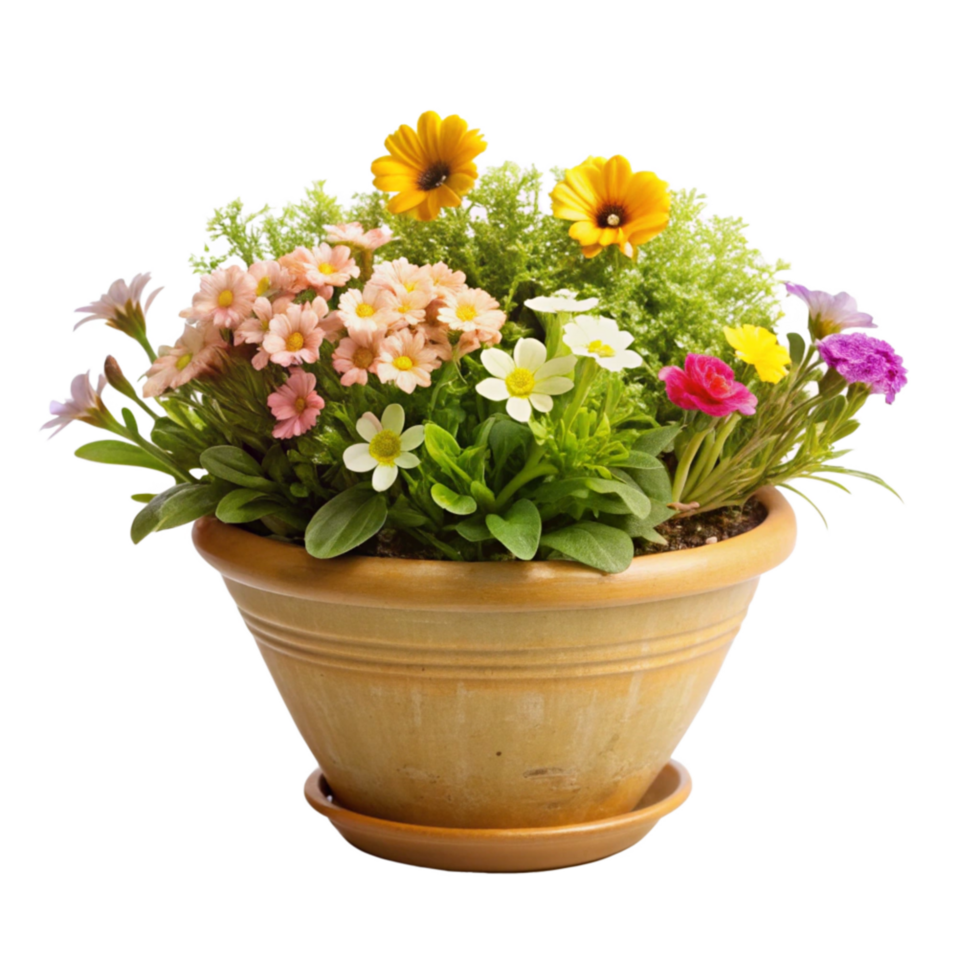 A Vibrant Springtime Flower Arrangement in a Terracotta Pot png