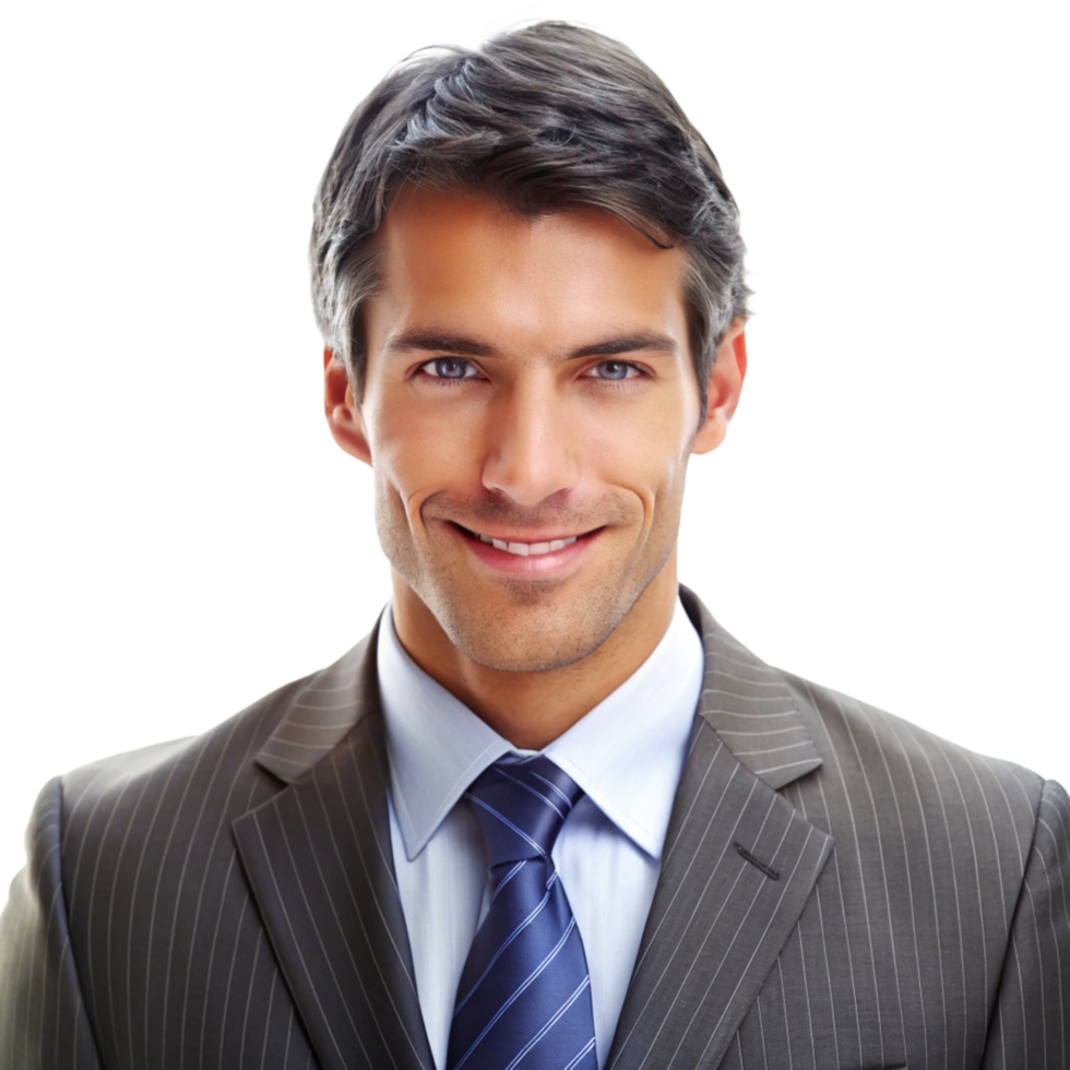 Portrait of a Handsome Successful Businessman Wearing a Gray Pinstripe Suit and Blue Tie png