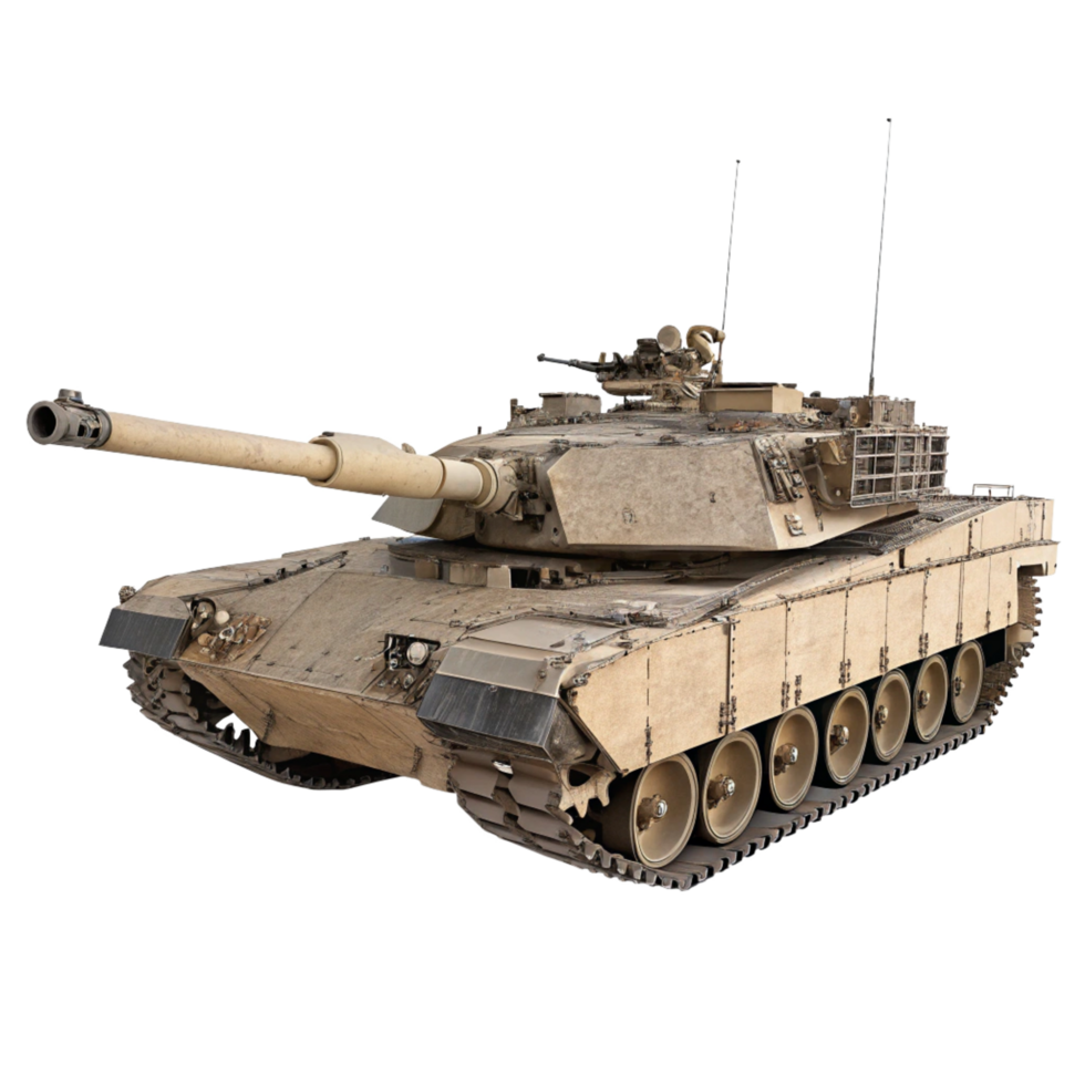 A Detailed View of an M1A2 Abrams Main Battle Tank in Desert Camouflage png