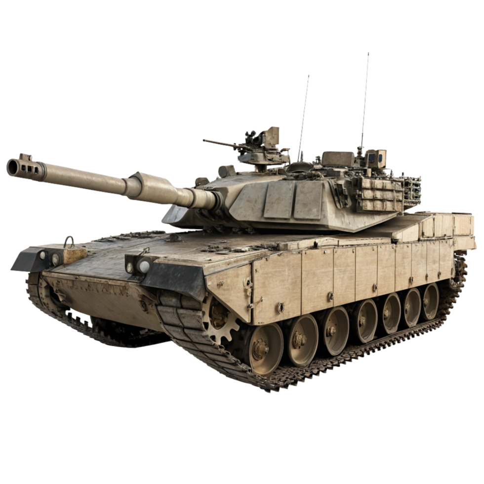 Closeup view of a military tank M1A2 Abrams battle tank in desert camouflage png