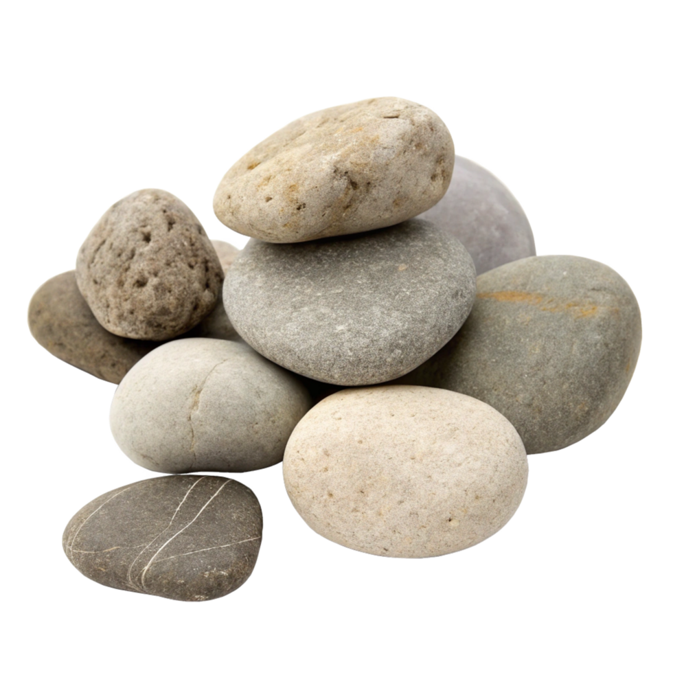 A Collection of Smooth River Rocks in Various Shades of Gray and Beige png