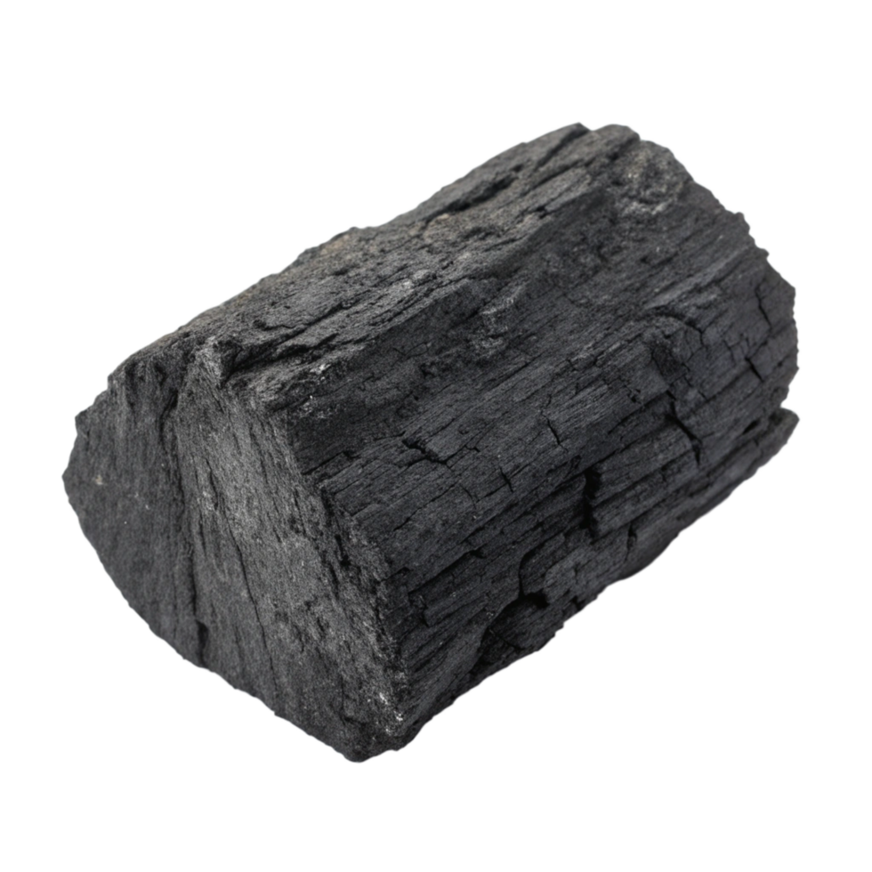 A CloseUp View of a Single Piece of Black Charcoal Briquette Against a Black Background png