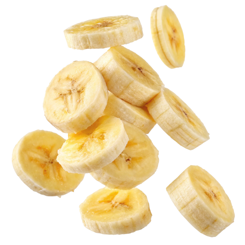 Delicious Slices of Ripe Banana Falling on Black Background png