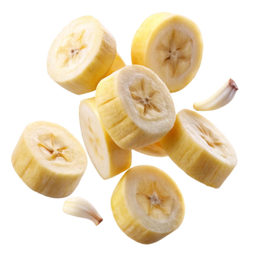 Floating Slices of Ripe Bananas with Garlic Cloves png