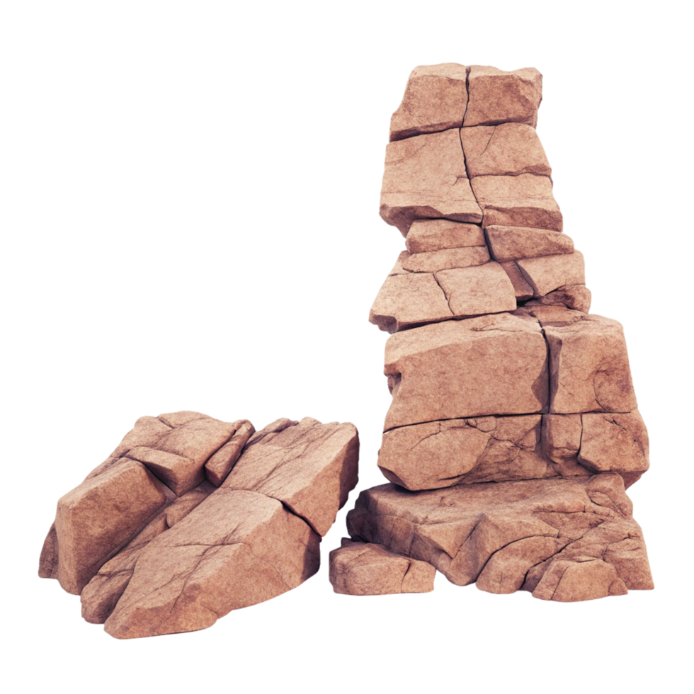 A Detailed View of Two Separate Cracked Rock Formations Against a Black Background png