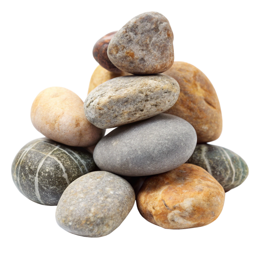 A Collection of Smooth River Rocks Stacked in a Pyramid Shape on a Black Background png