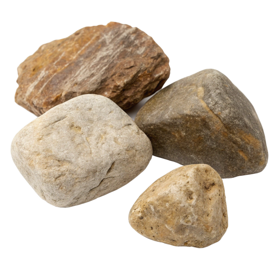Collection of Four Smooth River Rocks Showing Variations in Color and Texture png