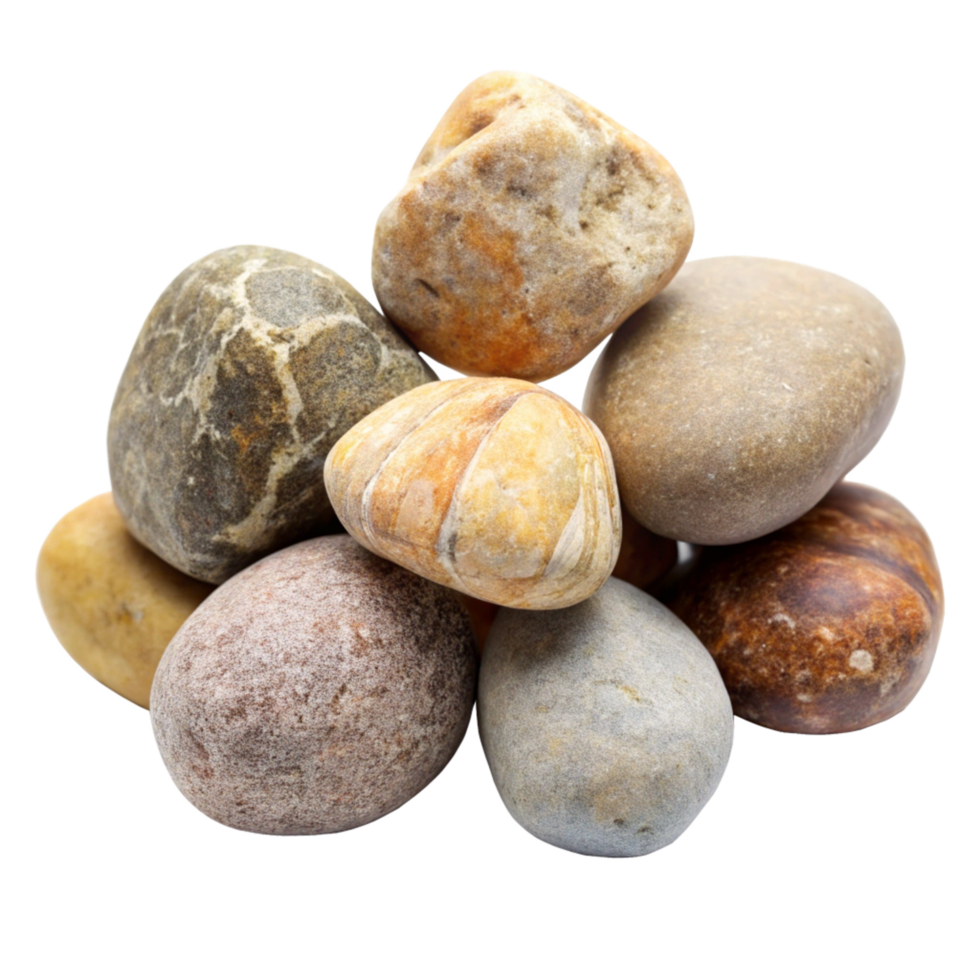 A Collection of Smooth River Rocks in Various Earthy Tones png