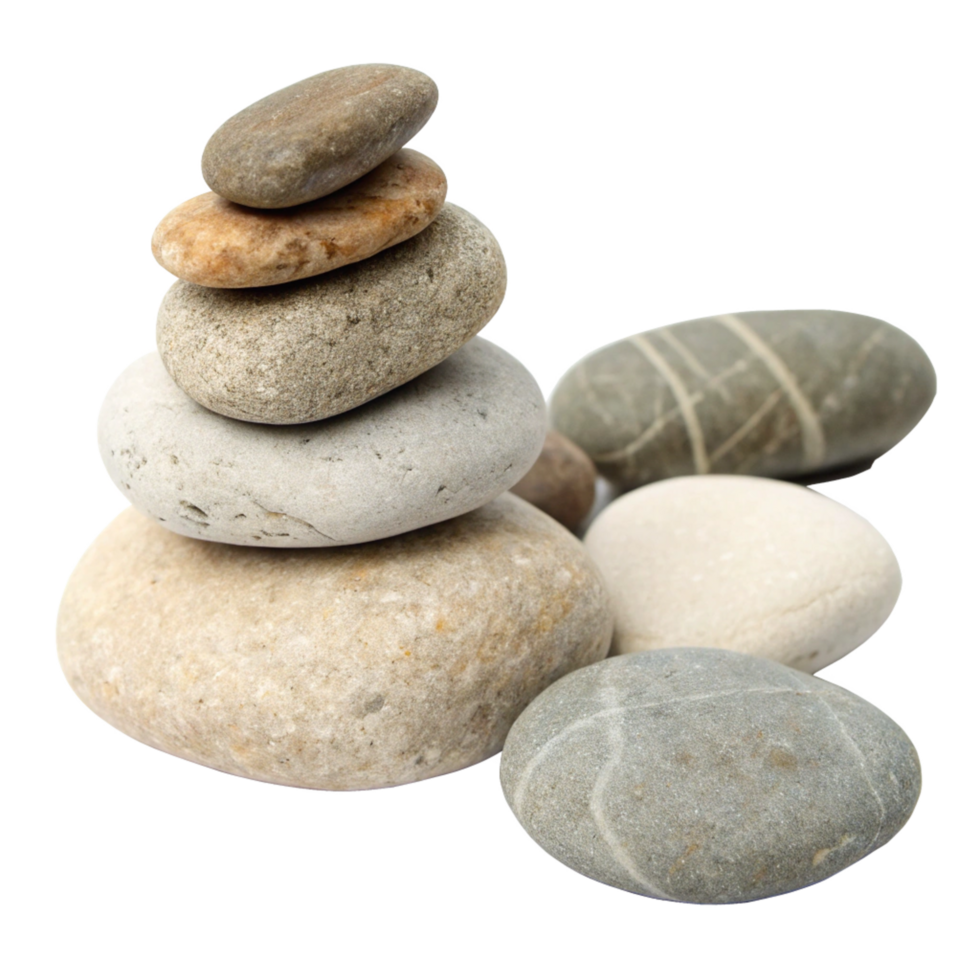 Stack of Smooth Beach Stones Balanced in a Pyramid Shape on Black Background png