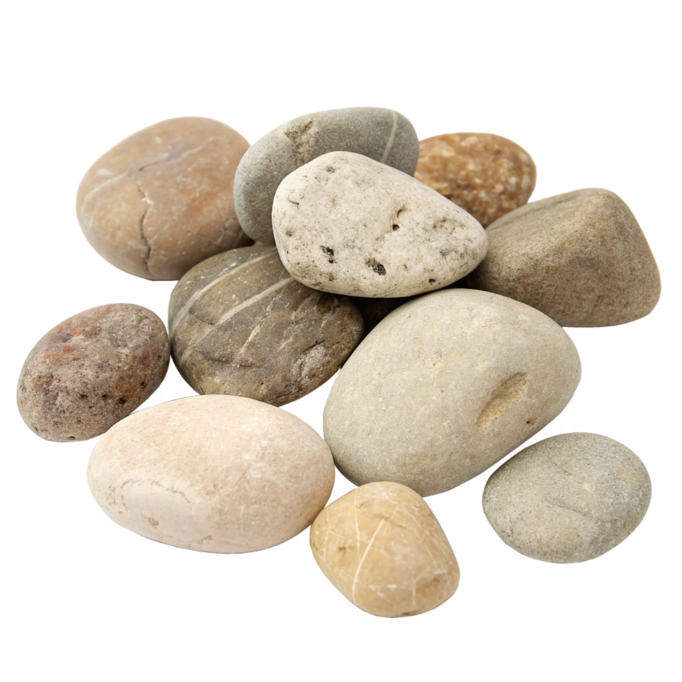 A Collection of Smooth River Rocks in Varying Shades of Beige Brown and Gray png