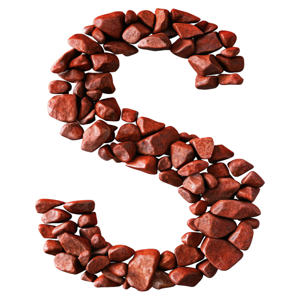 Red Stone Letter S 3D Render High Resolution Alphabet Rock Texture png
