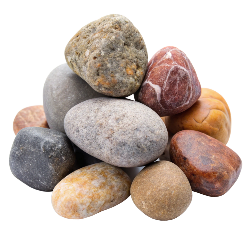 A Collection of Smooth River Rocks in Varied Colors and Textures png