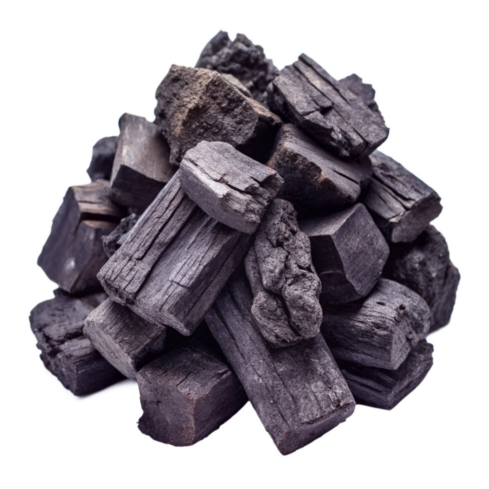 A CloseUp View of a Pile of Black Charcoal Briquettes Ready for Grilling or Smoking png