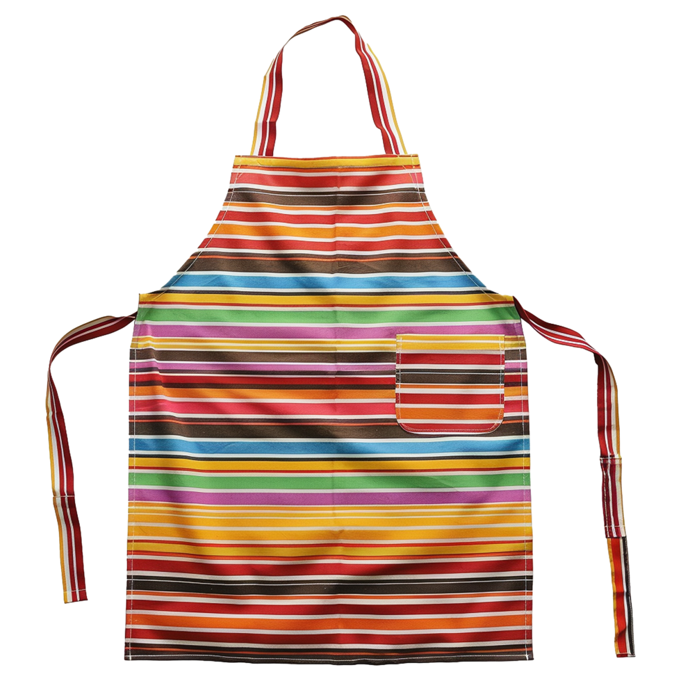 Vibrant Multicolored Striped Kitchen Apron with Pocket Cooking Baking Accessory png