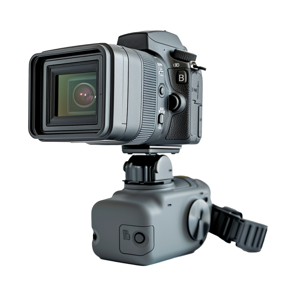 Professional DSLR Camera Mounted on a Tripod for Recording and Photography png