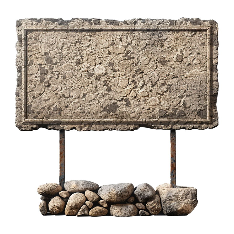 Ancient Stone Signpost with Weathered Texture and Rock Base png