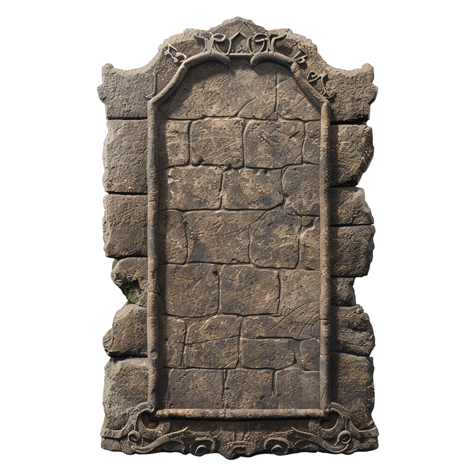 Ancient Stone Plaque with Ornate Frame and Rough Texture png