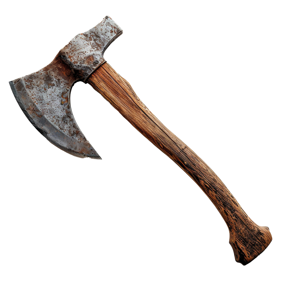 A Rusty Old Broad Axe with a Weathered Wooden Handle png