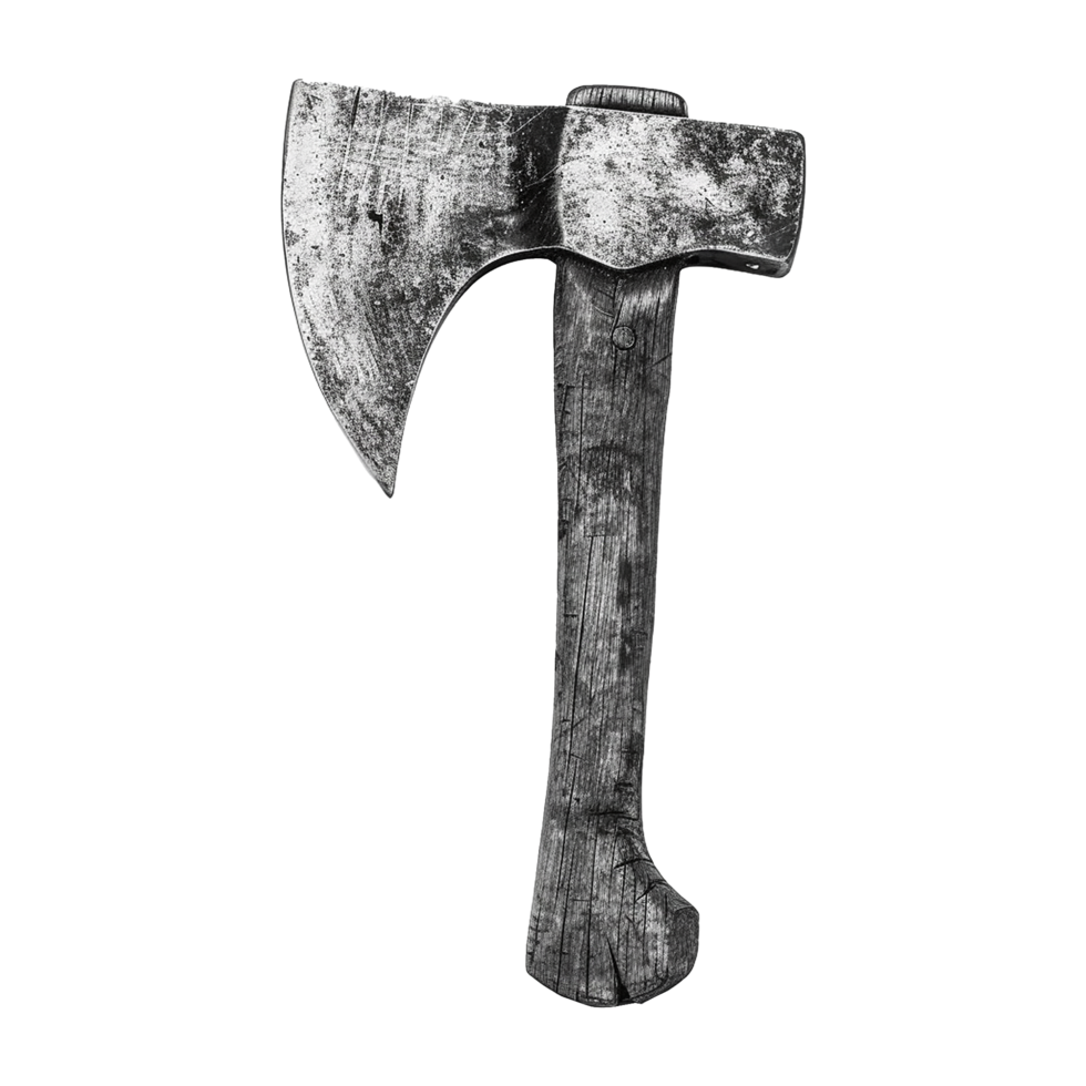 Aged Weathered Rustic Axe Head and Wooden Handle Tool png