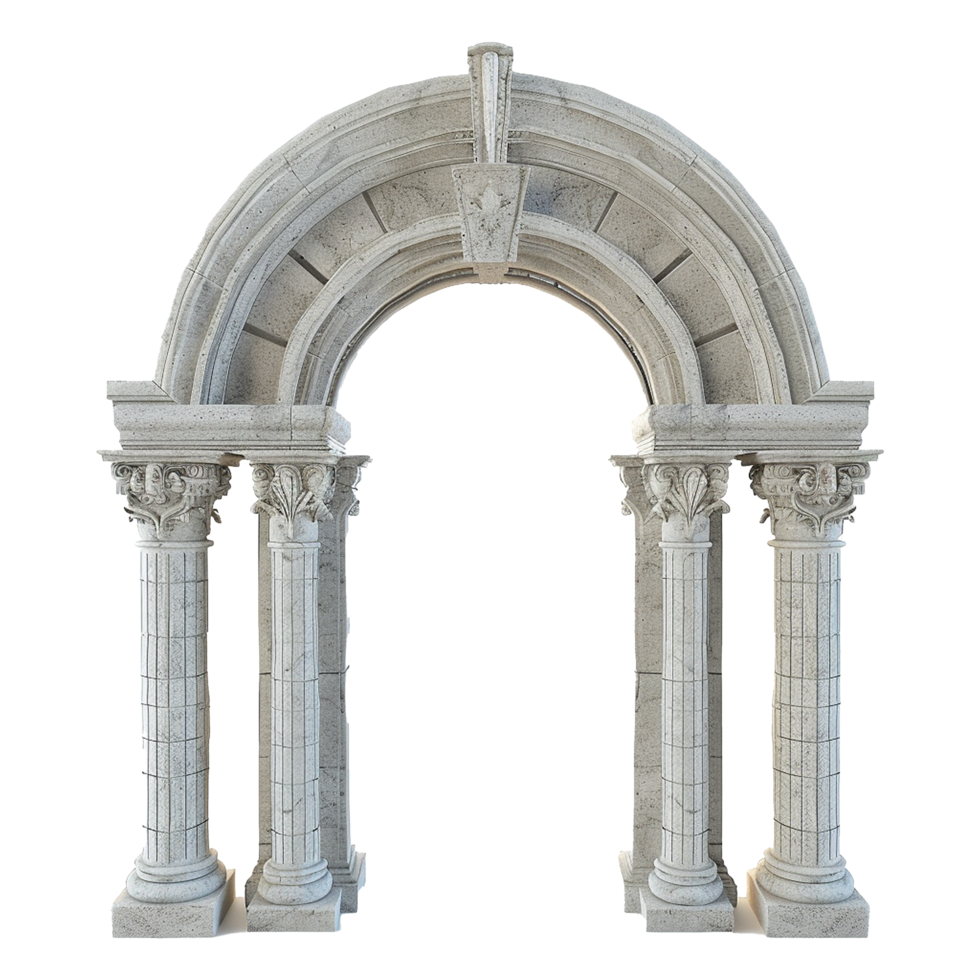 Grand Architectural Stone Archway with Fluted Columns and Intricate Carvings png