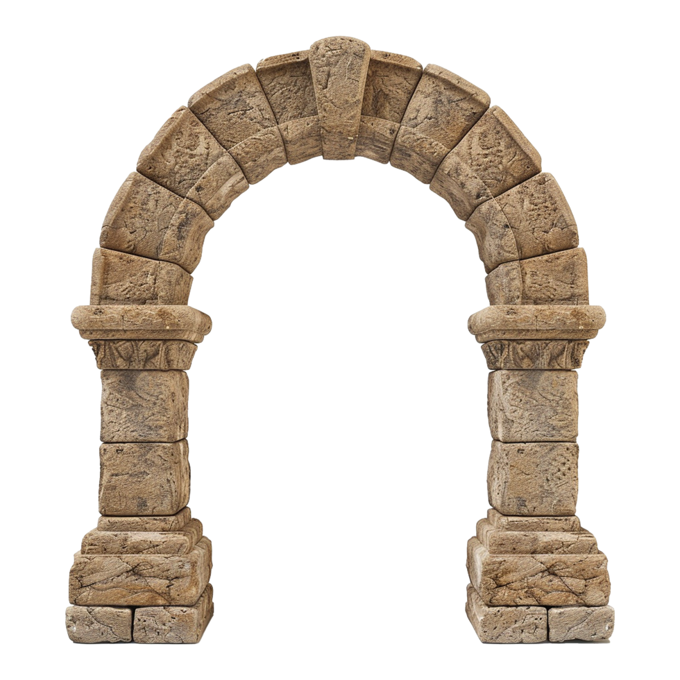 Ancient Stone Archway Entrance with Detailed Pillars and Rustic Texture png