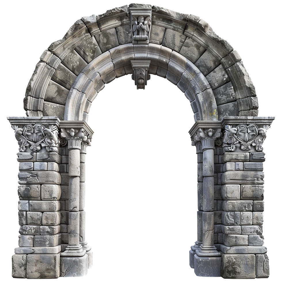 Ancient Stone Archway with Intricate Carvings and Pillars png