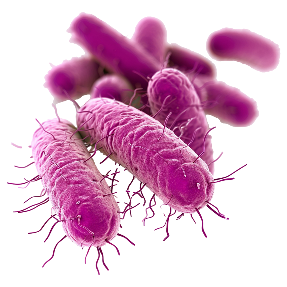 Microscopic View of RodShaped Bacteria with Numerous Flagella png