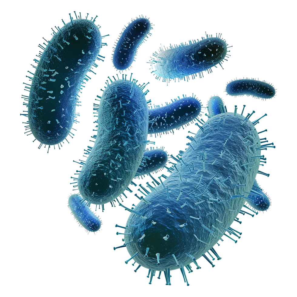 Microscopic View of Multiple CyanColored Bacteria or Viruses with Spikes png