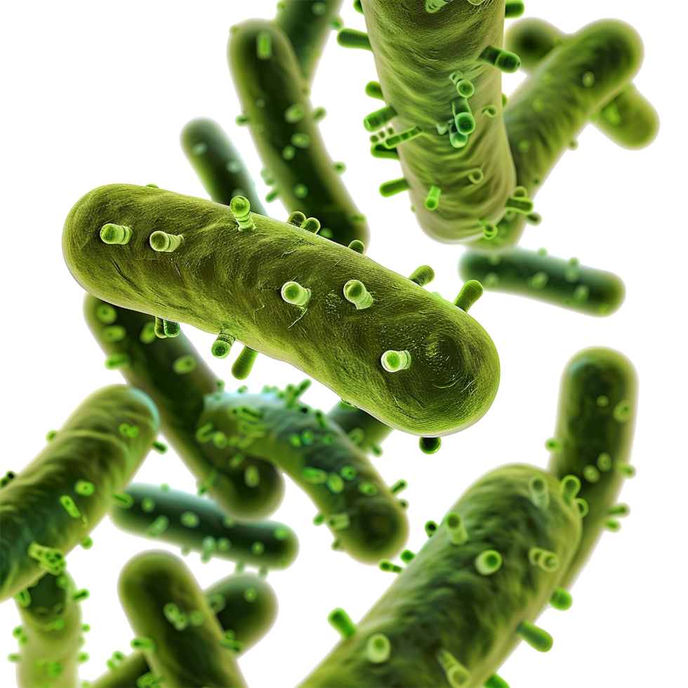 Microscopic View of RodShaped Bacteria in a 3D Rendering Illustration png
