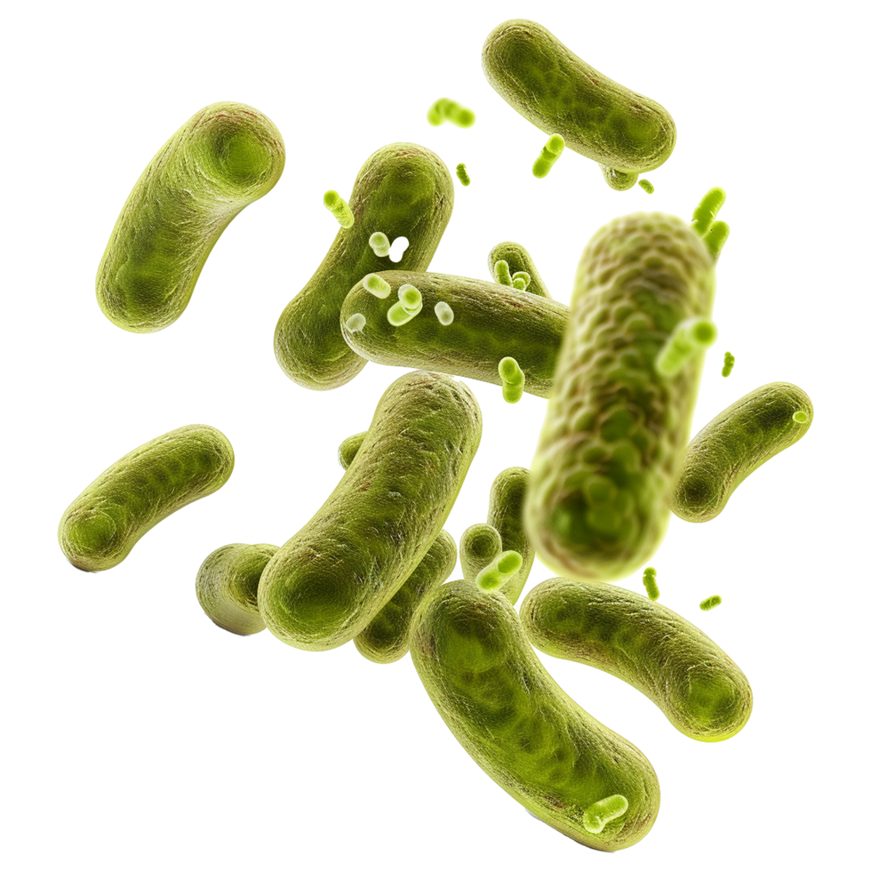 Microscopic View of RodShaped Bacteria in 3D Rendering Highlighting Cellular Structures and Details png