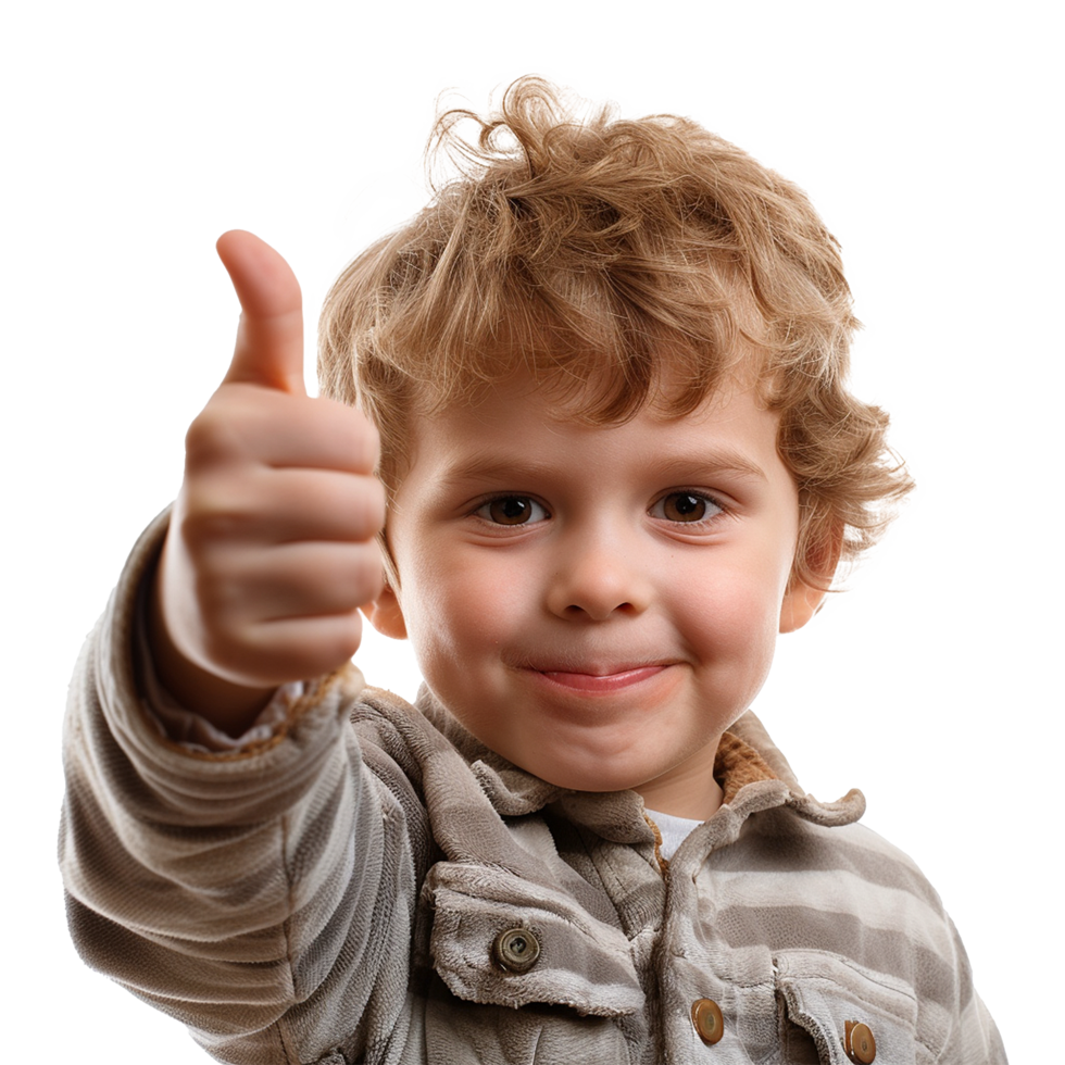 Adorable toddler boy giving thumbs up, happy child portrait, positive expression, childhood innocence, cheerful kid png