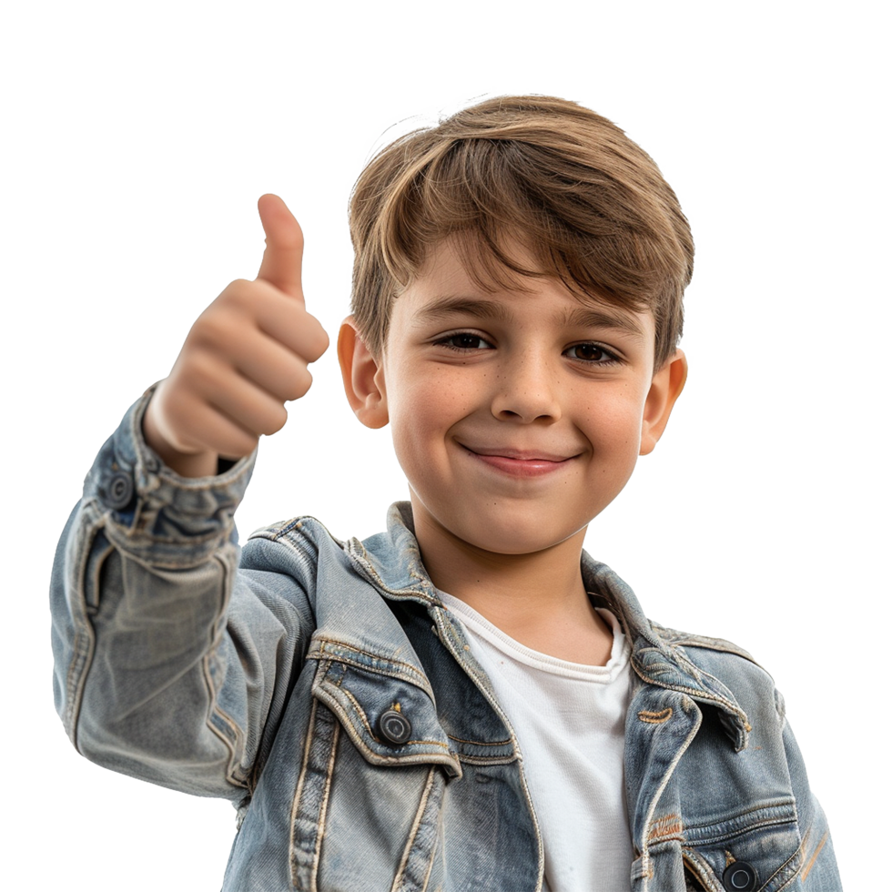 Happy Boy Giving Thumbs Up Wearing Denim Jacket png