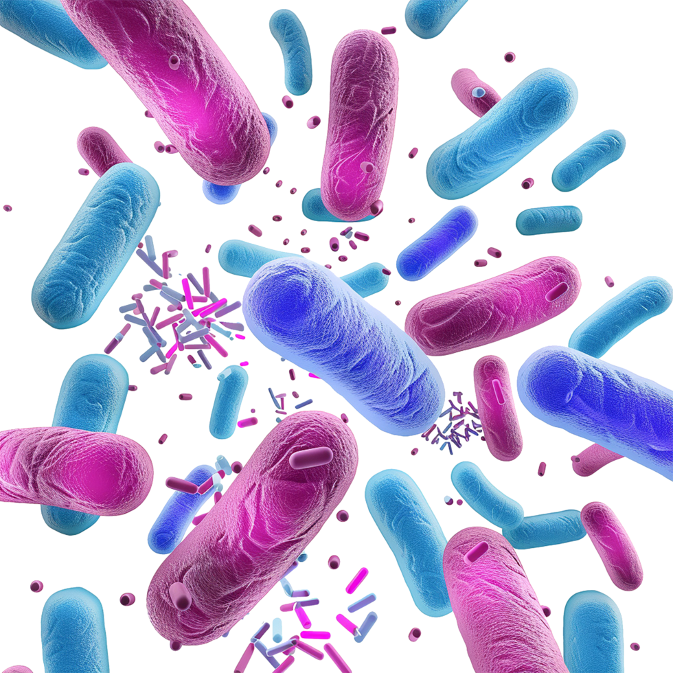 Microscopic View of Bacteria and Microbes in a Colorful 3D Rendered Image png