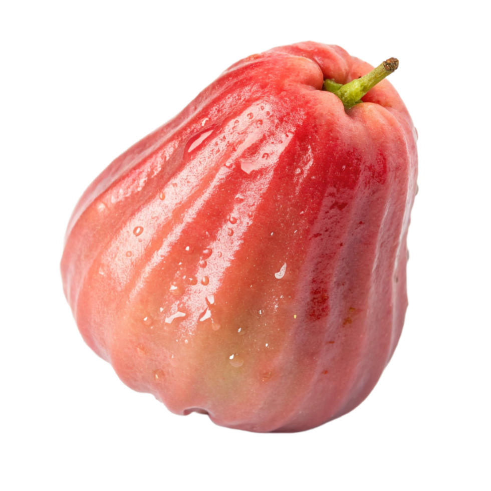 A Single Red Rose Apple with Water Droplets Isolated on Black Background png