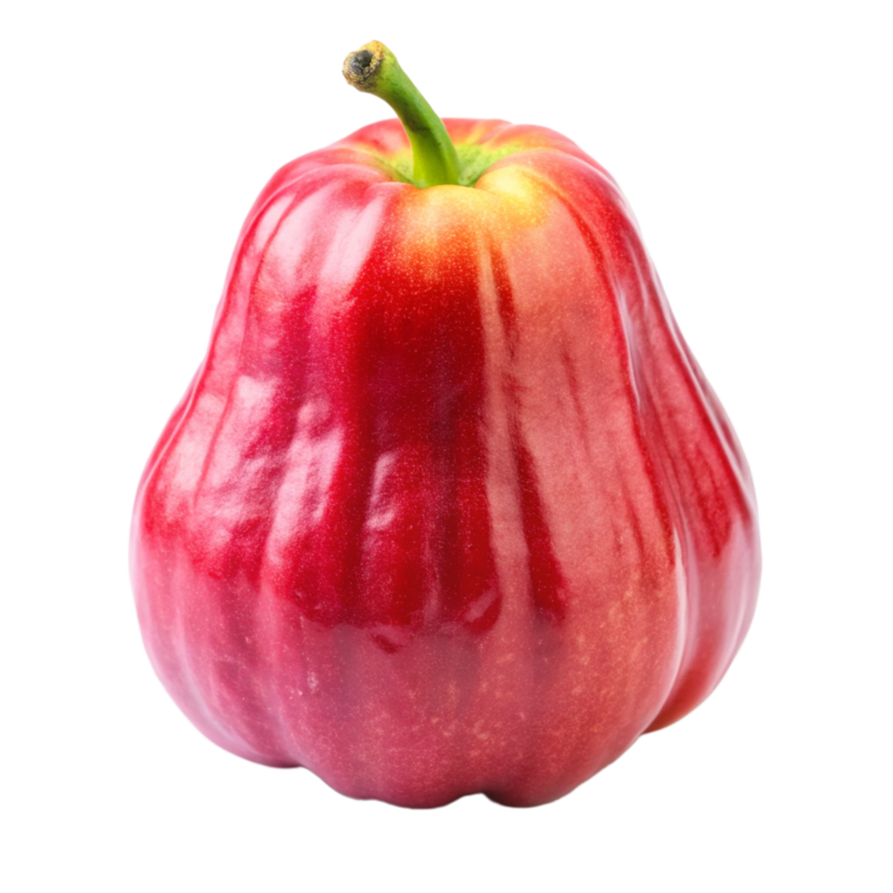 A Vibrant Red Rose Apple Isolated on a Black Background, Showing its Smooth Skin and Unique Shape png
