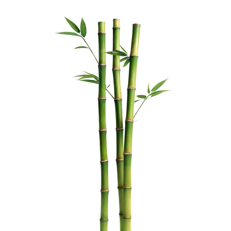 Three stalks of vibrant green bamboo with lush leaves against a black background png