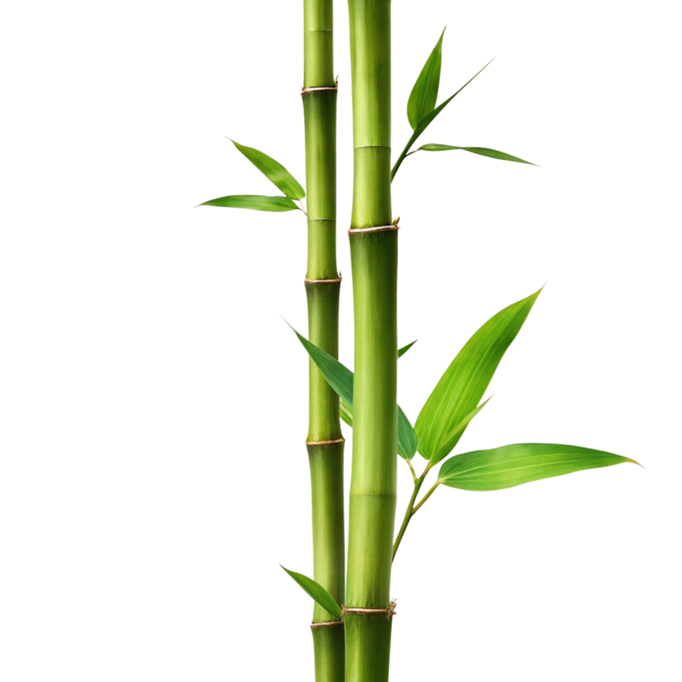 Two Green Bamboo Stalks with Lush Leaves Against a Black Background png