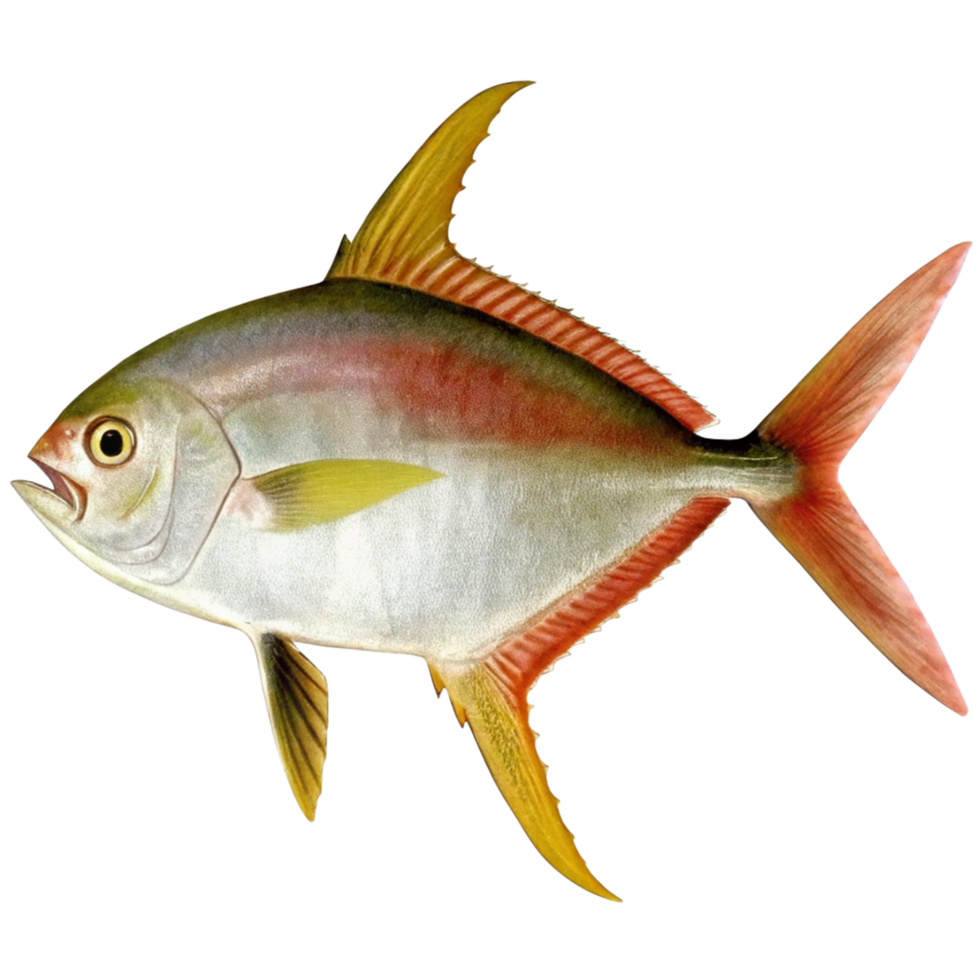 A Detailed Illustration of a Stunning Pompano Fish with Vibrant Fins and Scales png