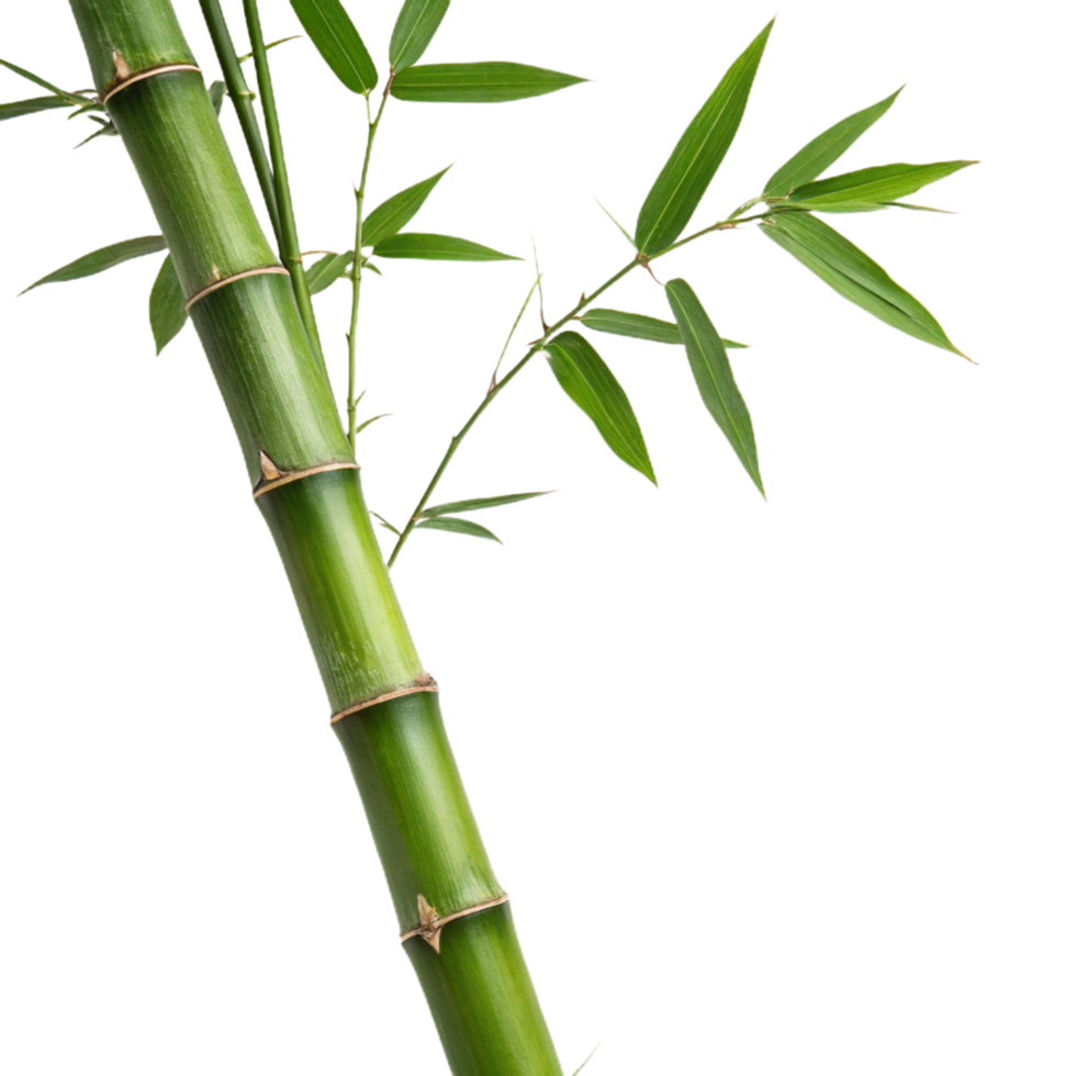 Closeup of a green bamboo stalk with lush leaves png