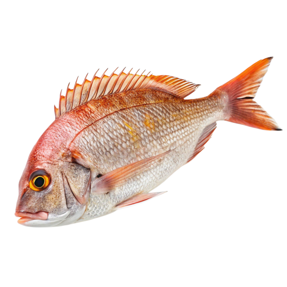 Closeup of a Red Sea Bream Fish Isolated on Black Background Showing Detailed Texture and Color png