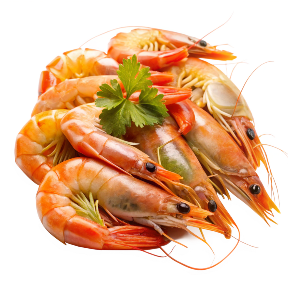Delicious Cooked Shrimp Platter with Fresh Parsley Garnish A Culinary Delight png